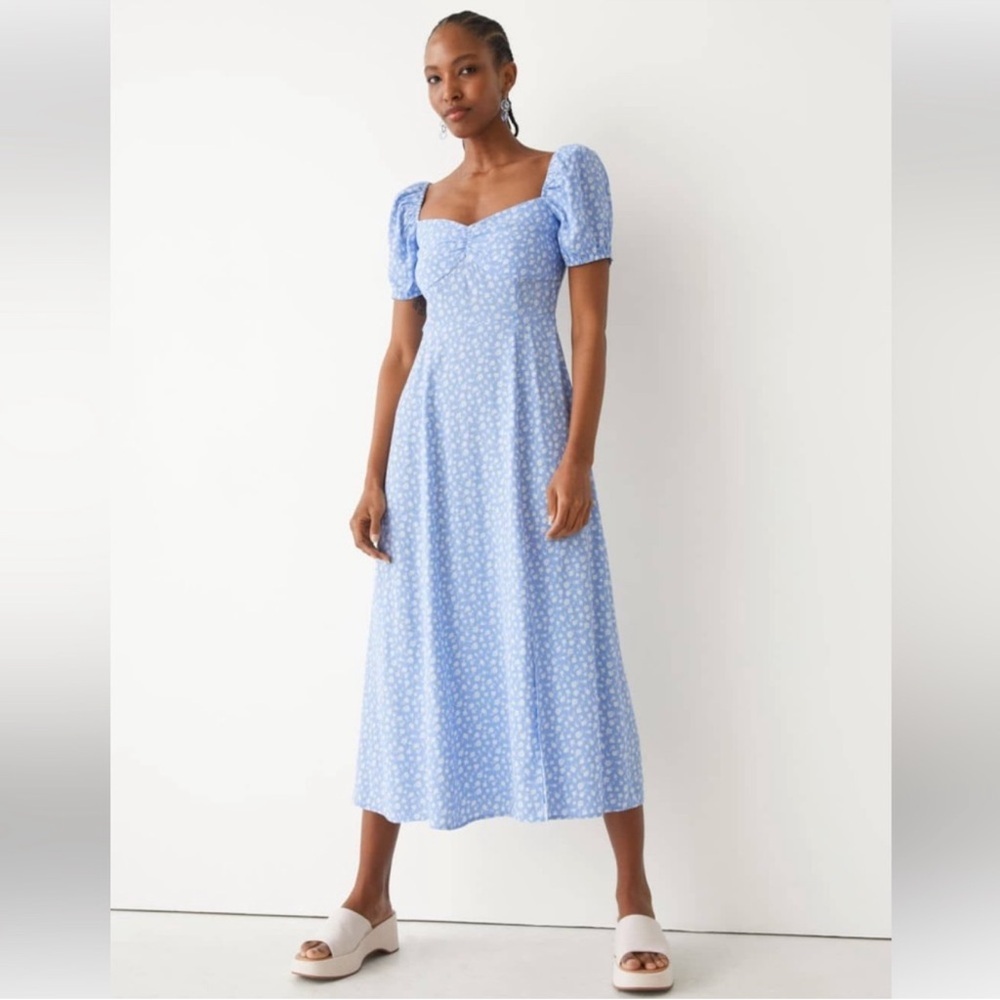 & Other Stories Puff Sleeve Midi Dress in Blue Floral